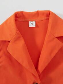 SHEIN Tween Girls' Sleeveless Shirt With Turn-Down Collar And Pants Two-Piece Set - Orange - View 6