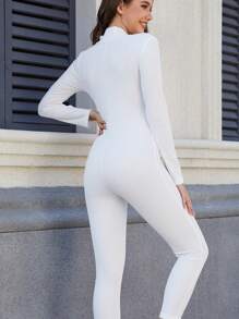 SHEIN Essnce 女性實心前拉鍊連身褲 - 白色 - 查看 2