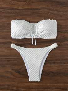 SHEIN Swim Bandeau Texture Bikini Set With Drawstring Detail Wedding Summer - White - View 7