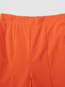 SHEIN Tween Girls' Sleeveless Shirt With Turn-Down Collar And Pants Two-Piece Set - Orange - View 3