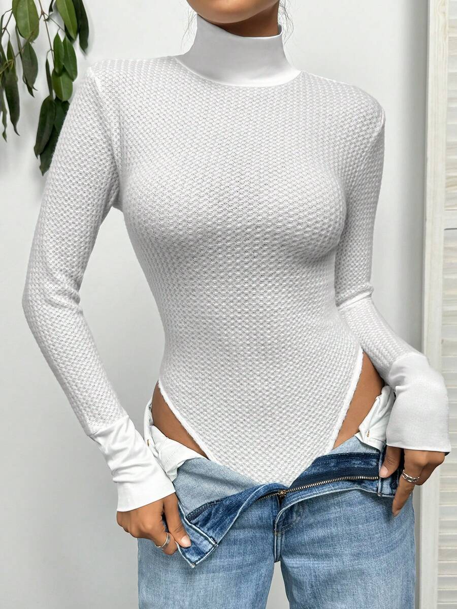 SHEIN Essnce Turtleneck Long Sleeve Bodysuit - White - View 1