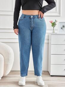 SHEIN Cottnline Women'S Plus Size Tapered Leg Jeans - Medium Wash - View 4