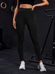 女款高腰運動打底褲 - 黑色 - 查看 2