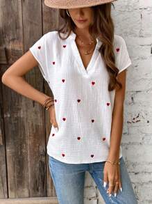 Breezaya Camisa Con Cuello En V Y Bordado Love Para Mujer