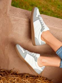 Styleloop 復古女性拼接顏色繫帶休閒運動鞋 - 灰色 - 查看 2