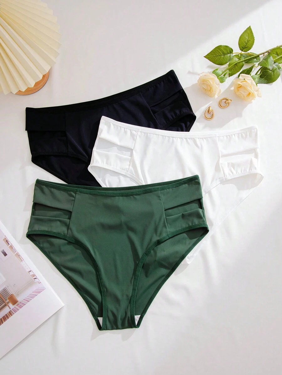 3 件大尺寸純色鏤空三角內衣 - 彩色 - 查看 1