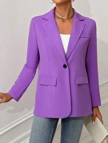 SHEIN Frenchy 女式翻領長袖西裝外套 - 紫色 - 查看 4