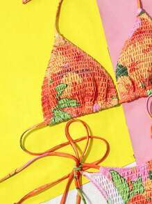SHEIN Swim 女士印花加厚胸墊領後綁式比基尼套裝，綁帶式比基尼套裝，沙灘泳衣夏季假期裝扮 - 彩色 - 查看 3