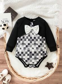 Trẻ sơ sinh Cô gái Khối màu Đúng mốt In Áo liền quần chặt Với Bowknot Chi tiết - Nhiều màu - Xem 1