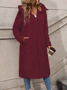 SHEIN LUNE 女士羊毛连帽加厚棉服外套冬季 - 彩色 - 查看 4