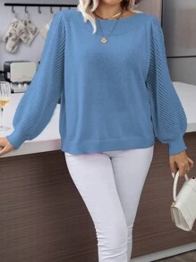 Calvaya 大尺碼女款燈籠袖套頭毛衣 - 霧霾藍 - 查看 4