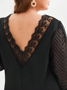 SHEIN Frenchy Kích thước lớn Của phụ nữ Trở lại Coa dây Nối Tay áo dài Đầm - màu đen - Xem 3