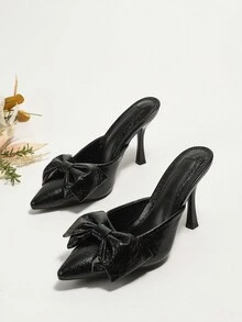 Plus Size Heels Plus Size Plus Size Women's Fashion Pointed Toe Stiletto High Heels Women's Shoes Sexy Casual Banquet Shoes Professional Work Shoes Shopping Black High Heels Closed Toe Sandals Spring And Summer Bow Floral Decoration Catwalk Shoes - Black - View 2