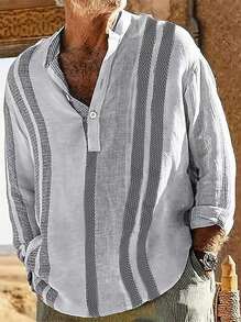 Men's Vintage Long Sleeve Striped Shirt - Multicolor - View 1