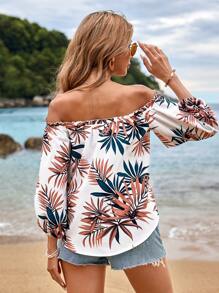 SHEIN VCAY Blusa Con Hombros Descubiertos Y Estampado Tropical Para Mujer - Multicolor - Ver 2
