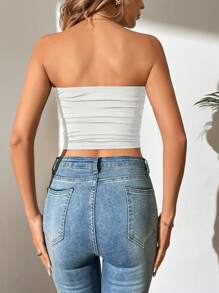 SHEIN Tall Top bandeau unicolor fruncido lateral - Blanco - Ver 2