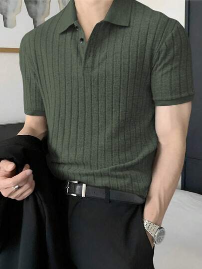 Claim Dot Men Ribbed Knit Polo Shirt