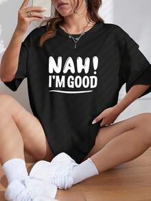 SHEIN EZwear 女士字母印花圓領t卹 - 黑色 - 查看 6