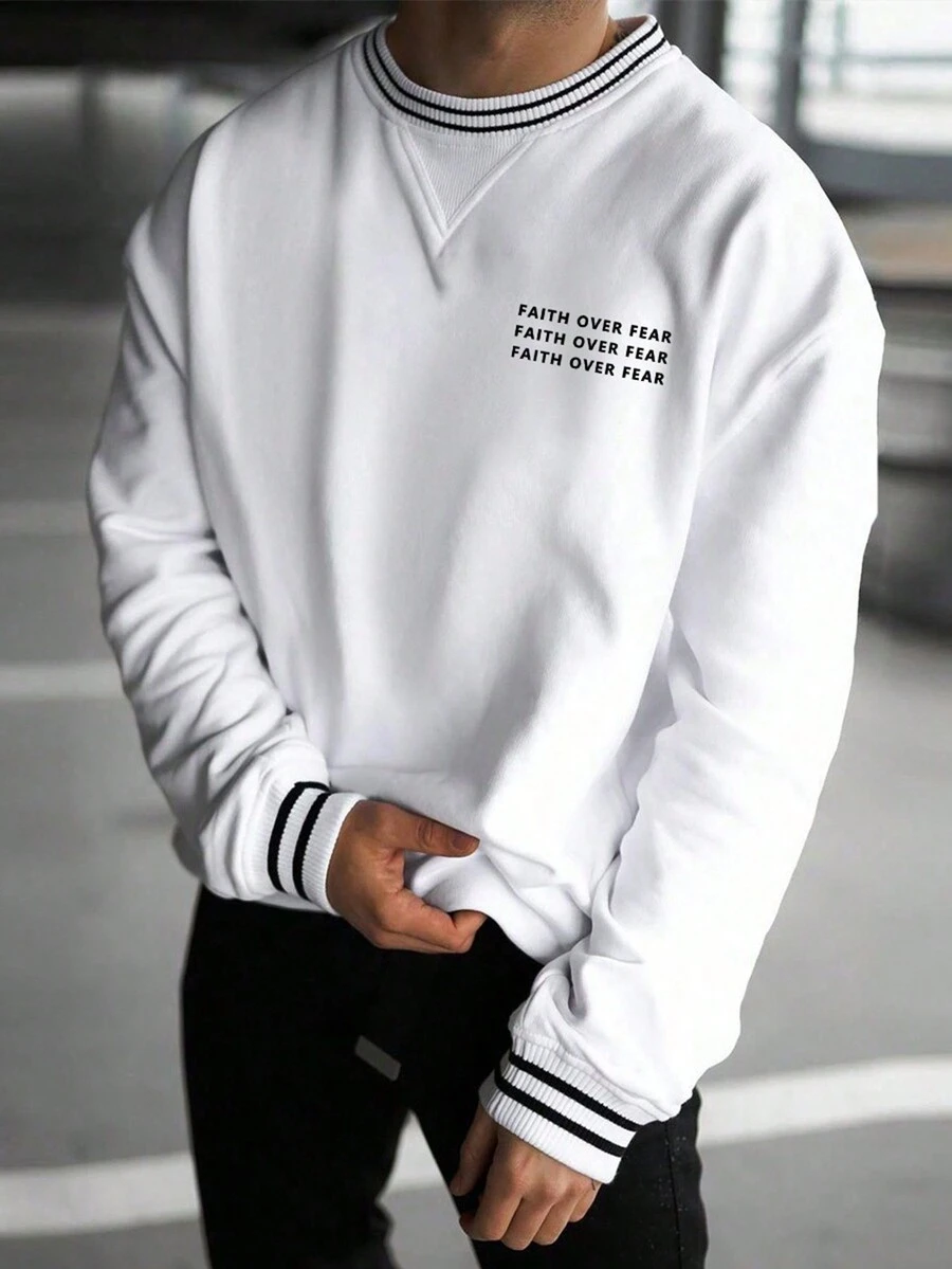 男士休闲时尚百搭运动衫 - 白色 - 查看 1