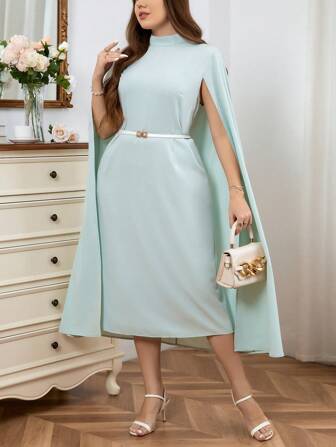 SHEIN Privé Plus Storlek Elegant Mantel Ärm Stativkrage Klänningar