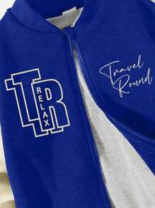 SHEIN 男小童字母圖案飛行員夾克和運動褲 - 彩色 - 查看 5