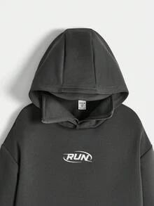 SHEIN Áo nỉ tay rớt vai in họa tiết dáng rộng thoải mái cho bé trai tuổi teen - Xám - Xem 3