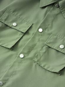 Manfinity Homme Men'S Button-Up Shacket With Flap Pockets - Army Green - View 6