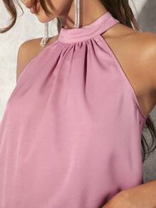 SHEIN Tall Women's Pleated Halter Top - Pink - View 6