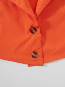 SHEIN Tween Girls' Sleeveless Shirt With Turn-Down Collar And Pants Two-Piece Set - Orange - View 8