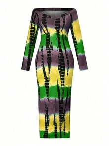 Maweii Plus Size Women'S Tie-Dye Off Shoulder Dress - Yellow - View 3