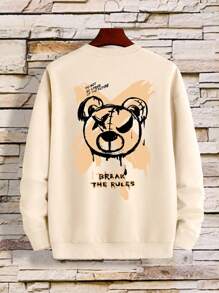 男士熊和標語圖案運動衫 - 杏色 - 查看 1