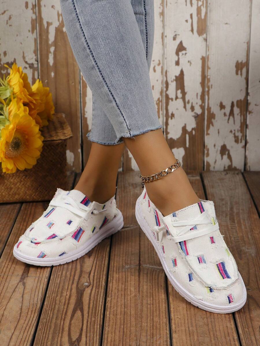 女款秋季新品,無帶懷舊多功能透氣休閒鞋,輕盈、舒適和時尚的帆布鞋 - 米色 - 查看 1