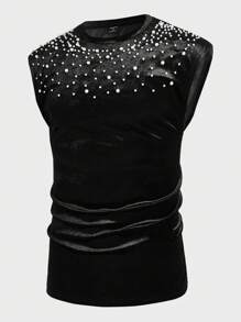 GENTILAND 男士休閒無袖背心上衣，帶有珍珠釘細節 - 黑色 - 查看 3