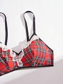 Ladies' Sexy Lace Spliced Grid Pattern Lingerie Set (Valentine'S Day Edition)