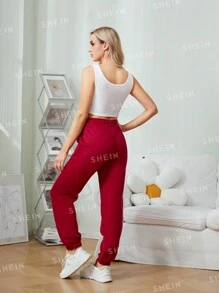 Ladies Casual Sports Autumn And Winter Warm And Fleece Sweatpants Letter Printed Fashion All-Match Fleece Sweatpants