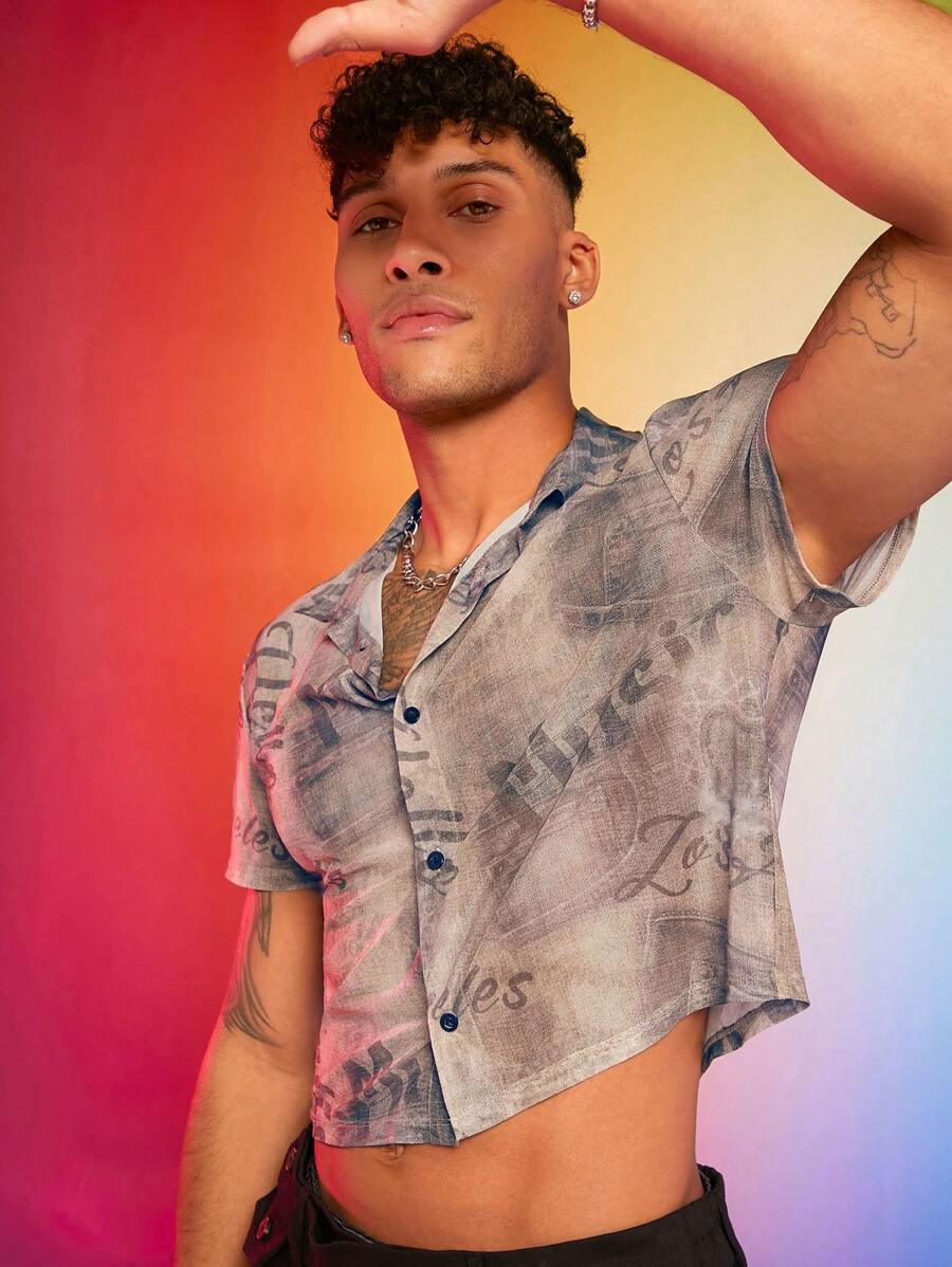 FeverCity 男士休闲印花衬衫，修身短袖纽扣衬衫，Rave - 彩色 - 查看 1