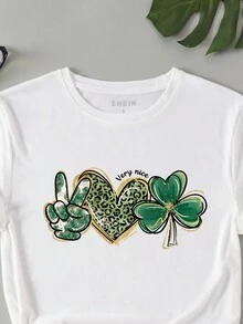 INAWLY 女款字母心形印花短袖 T 卹 - 白色 - 查看 5