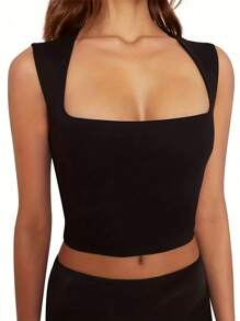 INAWLY Của phụ nữ Màu thuần Vòng cổ Không tay Áo vest - Nhiều màu - Xem 3