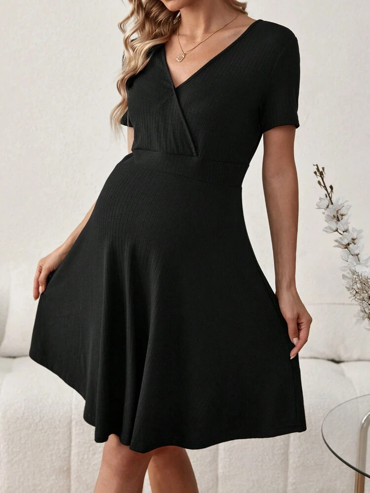 Maternity V-Neck Short Dress