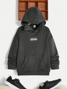 SHEIN Áo nỉ tay rớt vai in họa tiết dáng rộng thoải mái cho bé trai tuổi teen - Xám - Xem 6