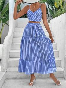 SHEIN VCAY Sọc Giải trí 2 cái/bộ - Màu xanh lam - Xem 3