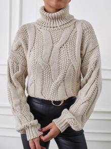 EURMUSE Women's Turtleneck Drop Shoulder Sweater - White - View 4