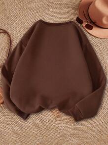 Attitoon Áo nỉ dài tay cổ tròn in hình bốt cao bồi đơn giản, thoải mái dành cho nữ - Cà phê nâu - Xem 2