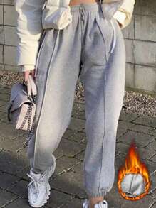 Maweii Của phụ nữ Kích thước lớn Đường may Chi tiết Lót nhiệt Quần thể thao - Xám - Xem 1