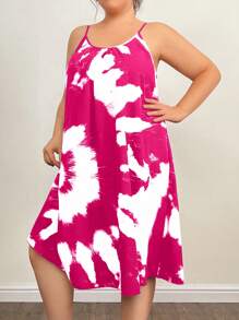 EMERY ROSE 大码女式夏季扎染吊带连衣裙 - 玫紅色 - 查看 5