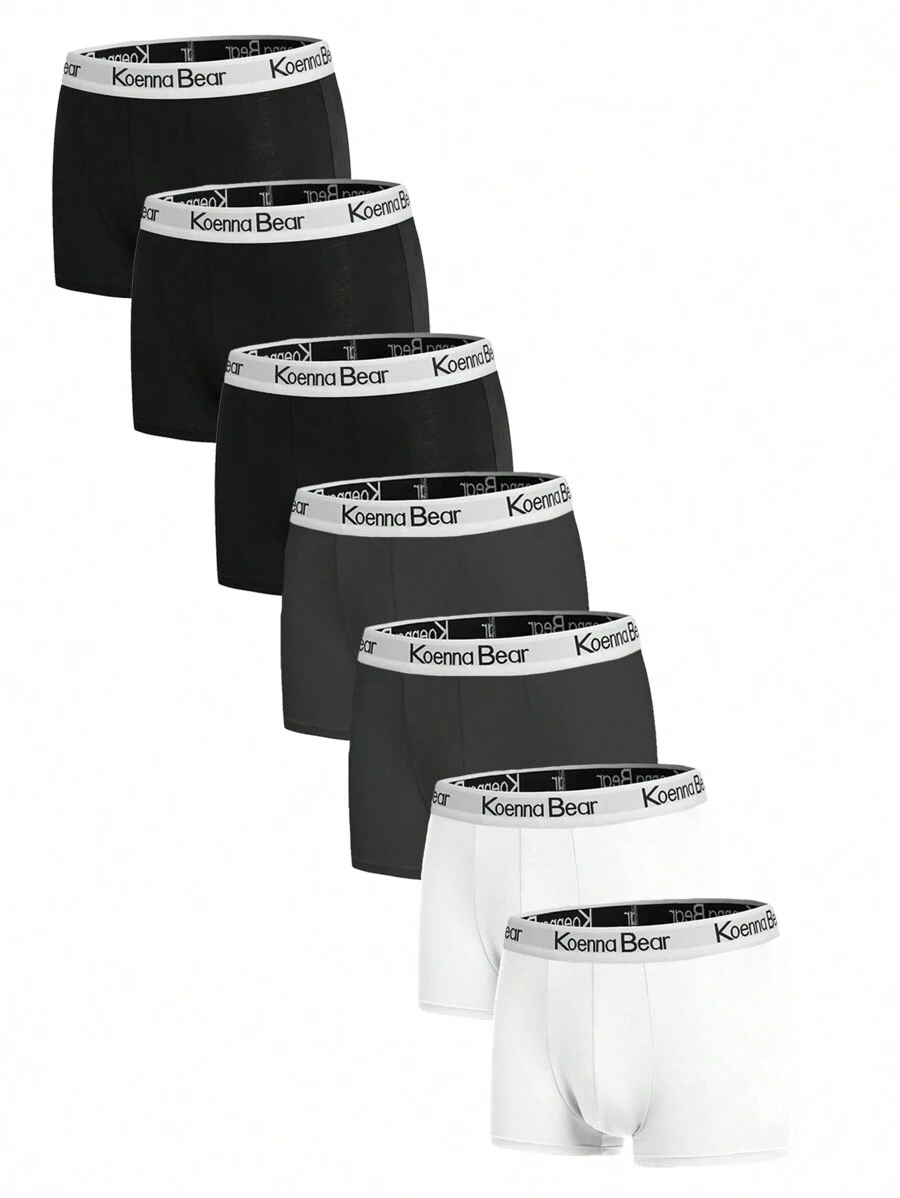 Men's Boxer Briefs With Letter Printed Woven Waistband (7pcs/Pack) - Multicolor - View 1