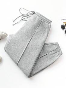 Maweii Của phụ nữ Kích thước lớn Đường may Chi tiết Lót nhiệt Quần thể thao - Xám - Xem 3