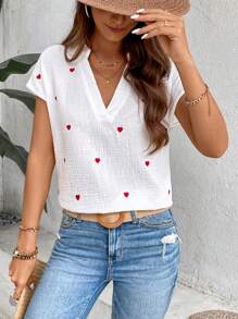 Breezaya Camisa Con Cuello En V Y Bordado Love Para Mujer
