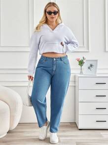 SHEIN Cottnline Women'S Plus Size Tapered Leg Jeans - Medium Wash - View 7