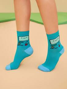 ADVENTURE TIME X SHEIN 4 Pairs/Set Women's Cartoon Graphic Crew Socks, Gifts